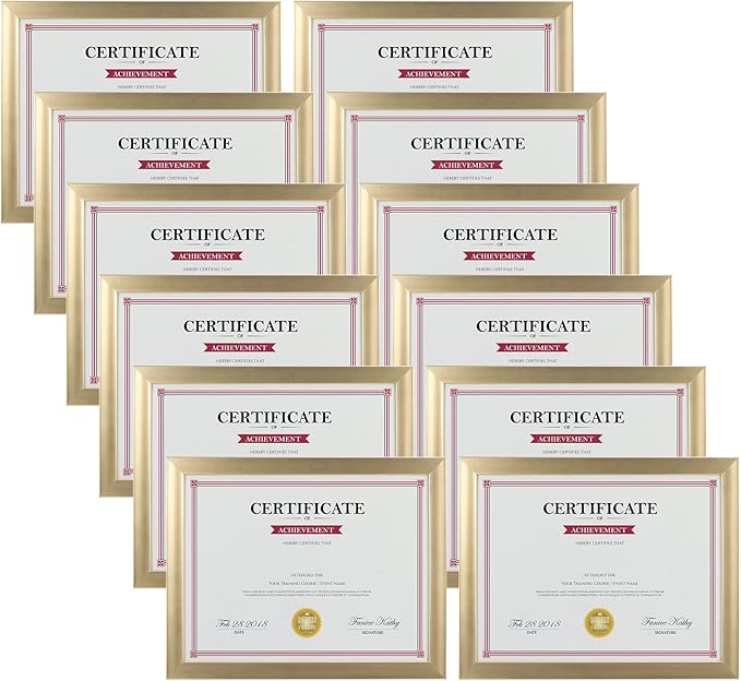 Giftgarden 8.5x11 Picture Frame Gold Set of 12, Multi Modern 8.5 x 11 Frames Bulk for Award Certificate Document Diploma, Wall or Tabletop Display