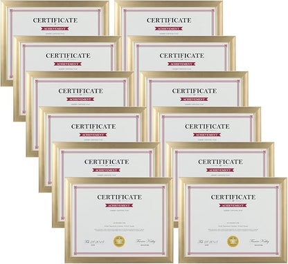 Giftgarden 8.5x11 Picture Frame Gold Set of 12, Multi Modern 8.5 x 11 Frames Bulk for Award Certificate Document Diploma, Wall or Tabletop Display