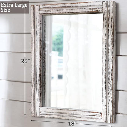 AAZZKANG Large Wall Mirrors 26"x18" Rustic Wood Mirror Rectangle Decorative for Farmhouse Bedroom Bathroom Living Room Dressing Room Home Entryway