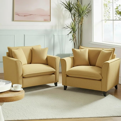 Merax 46.3" Chenille Accent Chair, Oversized Reading Armchair w/2 Pillows, Modern Corner Single Cloud Sofa Arm Chairs, Comfortable Living Room Deep Cushion Seating for Office & Apartment, Pale Yellow