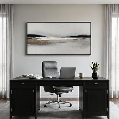 Large Framed Abstract Wall Art for Living Room, Horizontal Black and White Landscape Canvas Prints Paintings Artwork for Walls, Neutral Modern Minimalist Pictures Wall Decor for Bedroom Office 30x60