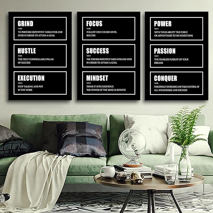 3 pieces Motivational Wall Decor Posters Inspirational Wall Art Framed Posters Canvas Pictures Prints Positive Artwork for Living Room Bedroom Office Wall Decor Stretched and Framed [60''W x 28''H]