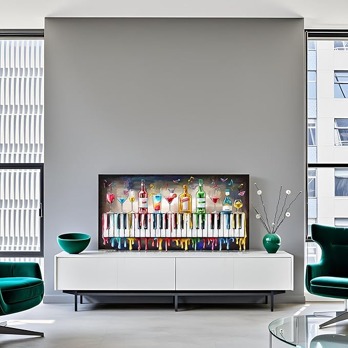 LevvArts Vintage Cocktail Canvas Wall Art Colorful Cocktails on Piano Keyboard Pictures Posters Painting for Kitchen Dining Room Restaurant Bar Decor 24"x48"