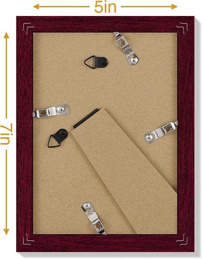 Vittanly 5x7 Picture Frames Set of 9, Display 4x6 Pictures with Mat or 5x7 without Mat, Photo Frames for Wall or Tabletop with Plexiglass, Engineered Wood, Cherry Red