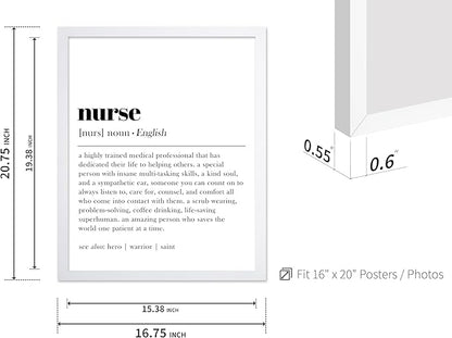 Poster Master Typography Poster - Dictionary Print - Nurse Definition, Amazing Person Who Saves the World, Hero, Saint - Gift for Friend - Wall Decor for Home, Hospital, 16x20 White Framed