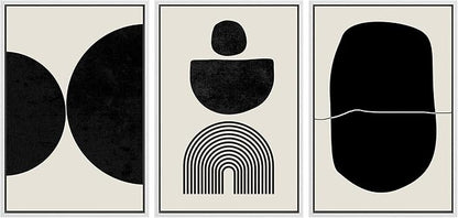 SIGNLEADER Framed Canvas Print Wall Art Set Array of Circles and Semi-Circles Abstract Shapes Illustrations Modern Art Minimalist Black and White for Living Room, Bedroom, Office - 16"x24"x3 WHITE
