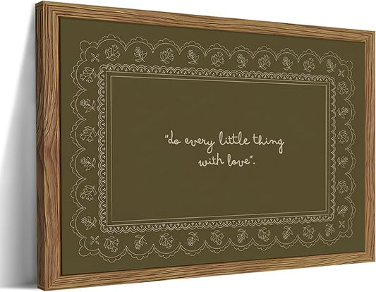 Framed Vintage Inspirational Wall Art, Do Every Little Thing with Love Quote Canvas Wall Decor Painting, Dark Green Christian Bible Verse Poster Print Picture for Living Room Bedroom 12x16 Inch