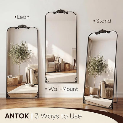 Antok Arched Full Length Mirror, 71"x32" Floor Mirror with Carved, Full Body Mirrors for HomeDecor, Standing/Halling Large Wall Mirror for Bedroom, Living Room, Cloakroom, Bronze, Luxury Style