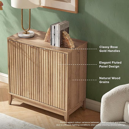 mopio Brooklyn Fluted Storage Cabinet, Modular Accent Buffet Sideboard with Adjustable Shelf, FSC Certified 50lb Load Modern Farmhouse Wood Credenza for Dining, Living Room, Entryway (Oak, Set of 3)