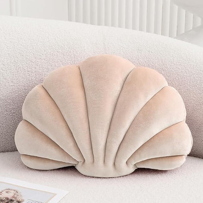 XIAIJIA Seashell Decorative Pillow Shell Shaped Throw Pillow 3D Insert Beach Pillow Soft Velvet Pillow Sea Ocean Decoration Couch Bed Pillow Cushions(Champagne,18 X 13 inch)