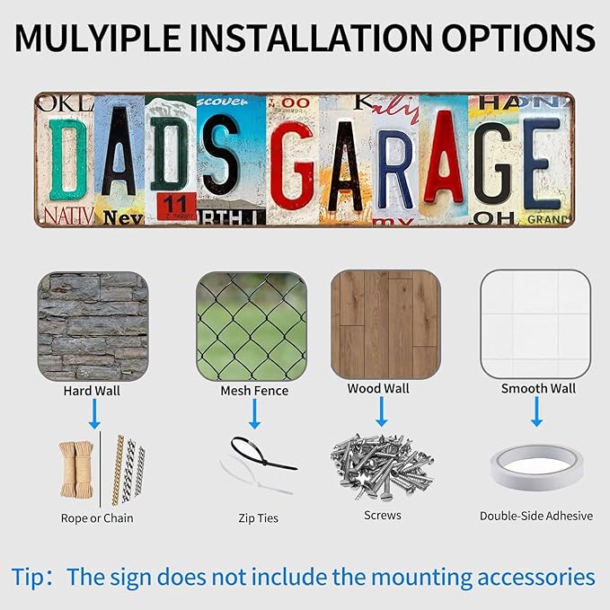 Dad Sign - Dad's Garage Metal Sign - Perfect Gifts for Dad From Daughter or Son, Step Dad Gifts, Things To Get Your Dad For Christmas, License Plate Design Garage Signs for Men