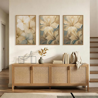 KAIRNE Neutral magnolia Floral Framed Canvas Wall Art Set, Modern Beige Flower Wall Decor,Aesthetic Wildflower Art Prints,Boho Botanical Artwork for Living Room,Bedroom,Farmhouse,Office-24 x36 x3