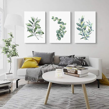 Green leaves Plants Canvas Wall Art for Living Room modern Bathroom Wall Decor for Bedroom Kitchen Home Decorations 3 panel Watercolor painting Canvas Prints Posters Artwork office mural Art works