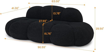 Modern Curved Sofa, 3 Seater, Soft Sherpa Upholstered Sofa, Minimalist Style Comfy Cloud Couch for Living Room Apartment, Black
