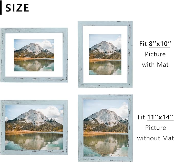Blue 11x14 Picture Frame set of 2, Display 11x14 without Mat or 8x10 with Mat，Wall Gallery Photo Frames