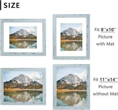 Blue 11x14 Picture Frame set of 2, Display 11x14 without Mat or 8x10 with Mat，Wall Gallery Photo Frames