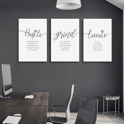 Canvas Grind Quote, Hustle Grind Execute, Inspirational Print, Office Wall Art, Large Poster, Motivational Wall Art, Office Decor Set of 3 Prints (16x24in x 3pcs)