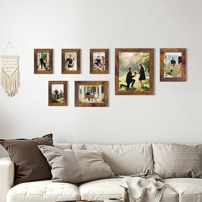 PETAFLOP Gallery Wall Frame Set 7 Pack Distressed Picture Frame Set, One 8x10, Two 5x7, Four 4x6 Picture Frames