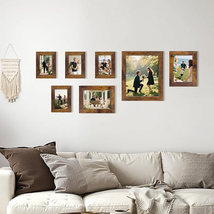 PETAFLOP Gallery Wall Frame Set 7 Pack Distressed Picture Frame Set, One 8x10, Two 5x7, Four 4x6 Picture Frames
