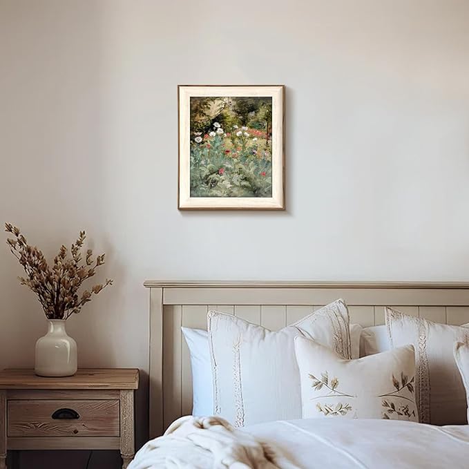 Framed Vintage Wall Art Decor, Canvas Wall Art Room Decor Vintage Still Life Flower Art Prints, Farmhouse Wall Decor Poppy Canvas Oil Painting, Rustic Botanical Floral Wall Decor Pictures, Landscpae Prints - 10x12Inch