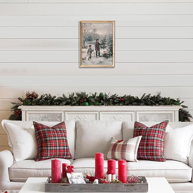Uniro Christmas Wall Art Prints, Vintage Christmas Decor, Neutral Winter Landscape Painting, Antique Rustic Christmas Artwork, Farmhouse Snowy Winter Holiday Wall Decor, Aesthetic Xmas Posters for Bedroom, Living Room, Gallery, winter Room Decor, Holid...