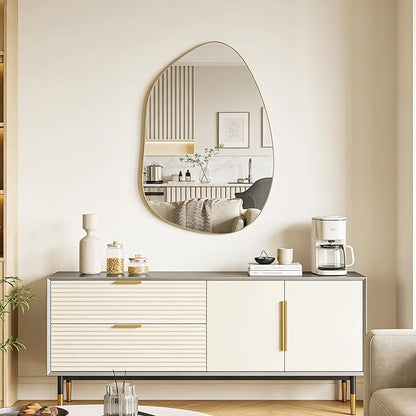 Irregular Wall Mirror Asymmetrical Mirror, Gold Mirror for Bathroom Living Room Entryway Bedroom, Decorative Modern Mirror, Tempered Glass, Shatterproof, Hangs Horizontally or Vertically (32" x 24")
