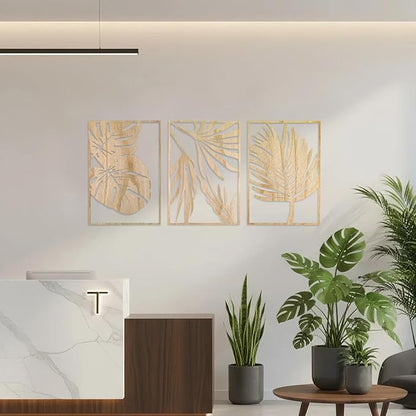 Jinzhenhong 3Pcs Modern Wooden Wall Sculptures, Leaf Sign Vintage Tropical Plant Wall, Wood Rustic Palm Leaf Wall Art Decor for Living Room Bathroom Bedroom Office (Leaf 1 Light Brown)