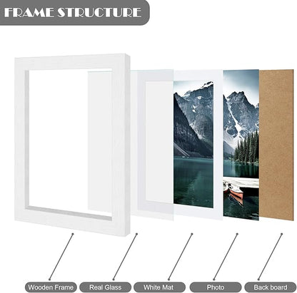 Hongkee 5x7 White Picture Frames set of 3, Made of Wooden and Glass Photo frame - Displays Picture 4x6 with Mat or 5 x 7 without Mat, Desktop & Wall Collage Frame set