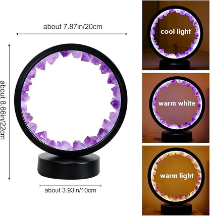 Runyangshi Amethyst Tooth Night Lamp 8.6" Natural Healing Crystal Bedside Lamp USB Port 3 Colours Dimming Mode Bedroom Lamp Suitable Night Light Ideal Gift