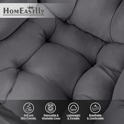 Lazy Chair with Ottoman, Large Dark Grey Accent Chair with Ottoman, Comfy Reading Armchair, Leisure Sofa Chair for Living Room, Bedroom, Dorm Room, Office