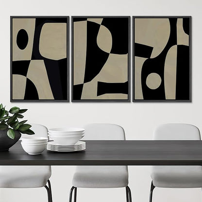 SIGNLEADER Framed Canvas Print Wall Art Set Black Geometirc Block Abstract Shapes Illustrations Minimal Decorative Bohemian Nordic for Living Room, Bedroom, Office - 24"x36"x3 BLACK