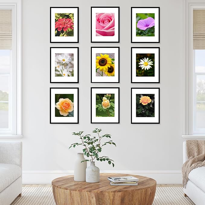 JCJMY 10 Packs 11x14 Picture Frame, Display 8x10 with Mat or 11x14 Without Mat, Black Gallery Wall Frame Set, 11 by 14 Frames Bulk Set of 10 Collage Wall Decor Photo Frames Set for Wall, Black