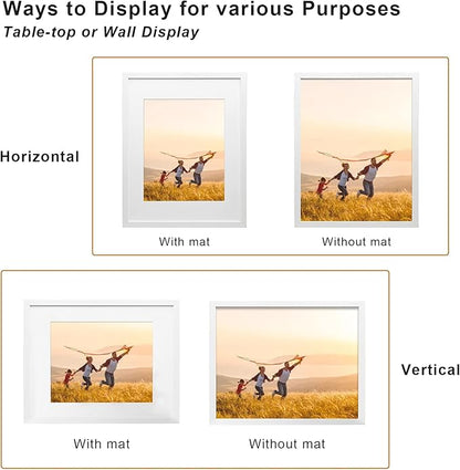 KINLINK 11x14 Picture Frame Set of 6, Wooden 14x11 Photo Frames with Plexiglass for 8x10 Picture with Mat or 11x14 Without Mat, Art Collage for Wall Gallery and Tabletop Display, 11 x 14 Frame White