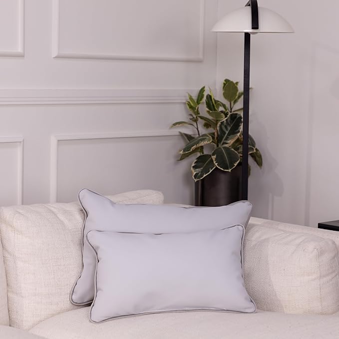 FDP 12" x 20" Velvet and Vinyl Rectangle Lumbar Pillow Set with Piping Decorative Throw Pillow for Home Décor in Living Room, Bedroom or Lounge (2-Pack) - Sterling, 15163-344