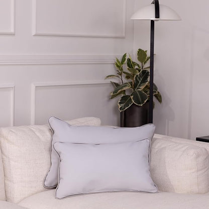 FDP 12" x 20" Velvet and Vinyl Rectangle Lumbar Pillow Set with Piping Decorative Throw Pillow for Home Décor in Living Room, Bedroom or Lounge (2-Pack) - Sterling, 15163-344