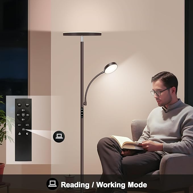 Floor Lamp-42W/4200LM Super Bright Floor Lamp,Dimmable 2-in-1 LED Floor Lamp for Bedroom,Torchiere Floor Lamps with Remote & Touch Control,69" Tall Standing Lamp for Living Room,Office,Reading,Brown