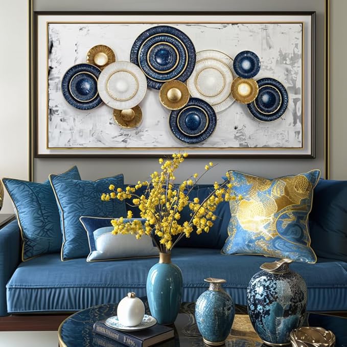 Wall Art Simple Wall Decor Blue and Yellow Canvas Painting Abstract Wall Art for Bedroom Living Room Dining Room Home Office Decor 30"x60" with Framed