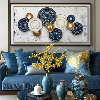Wall Art Simple Wall Decor Blue and Yellow Canvas Painting Abstract Wall Art for Bedroom Living Room Dining Room Home Office Decor 30"x60" with Framed
