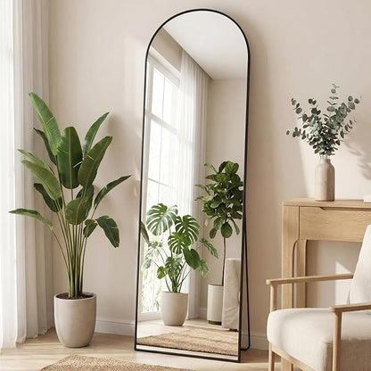 Sweetcrispy 58"x19" Arched Full Length Mirror, Full Body Mirror with Aluminum Alloy Thin Frame, Leaning or Standing, Suitable for Bedroom, Livingroom, Cloakroom, Black
