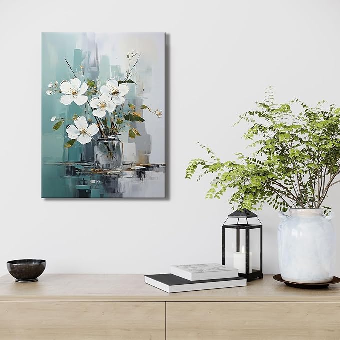 daktenn Floral Canvas Wall Art Green Bathroom Wall Art Pictures Wall Decor Home Decor Wall Decor for Bedroom Livingroom 12x16 Inches