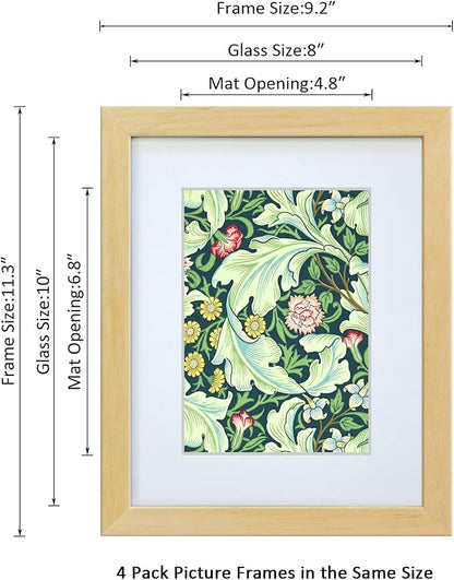 8x10 Picture Frame Made of Solid Wood Photo Frame with Real Glass for Pictures 5x7 with Mat or 8x10 Without Mat, Wall Mount or Tabletop Gallery Photo Frames,Natural,4 Pack