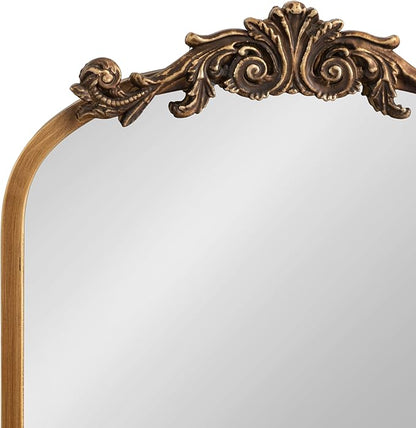 Kate and Laurel Arendahl Traditional Vintage Arch Mirror with Shelf, 16 x 25, Gold, Baroque Antique Arched Wall Mirror with Functional Shelf and Ornate Frame