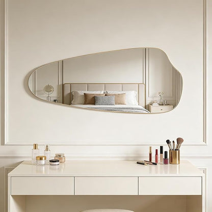 Irregular Wall Mirror Asymmetrical Mirror, Gold Mirror for Bathroom Living Room Entryway Bedroom, Decorative Modern Mirror, Tempered Glass, Shatterproof, Hangs Horizontally or Vertically (48" x 20")
