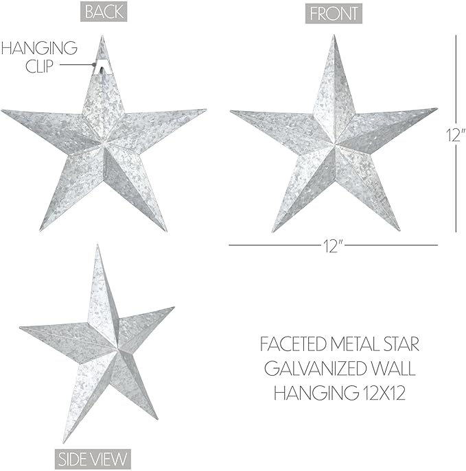 VHC Brands Patriotic Faceted Metal Star Galvanized Wall Hanging 12x12, Independence Day Decor, American Star Design, Distressed Appearance Metal Wall Hanging