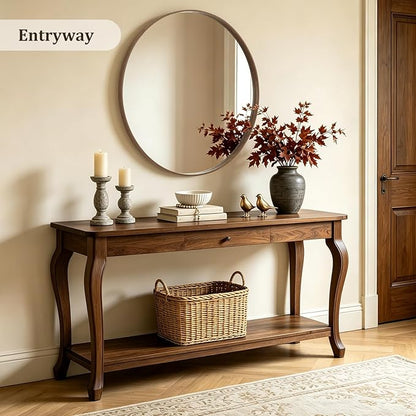WallBeyond Round Wood Mirror, 40" Round Modern Decoration Large Circle Wall Mirror for Bathroom Living Room Bedroom Entryway, Walnut