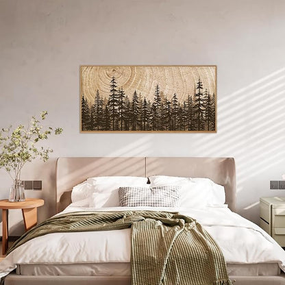 Forest Pine Tree Framed Canvas Wall Art Set,Rustic Woodland Landscape Wall Decor,Large Vintage Natural Painting,Retro Brown Artwork for Living Room,Bedroom, Kitchen,Study,Office - 20"x40"x1