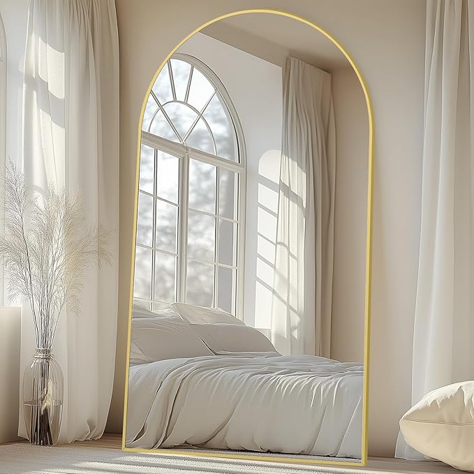 Oversized Floor Mirror Full Length 82"X44", Extra Large Arched Full Length Mirror with Stand, Tempered Glass Gold Standing Mirror for Bedroom Living Room Clothing Store Gym, Aluminum Alloy Frame