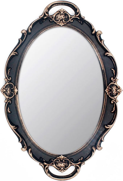 Eaoundm 14.5 x 10 inchs Smallest Oval Antique Decorative Wall Mirror Vintage Hanging Mirror Brown