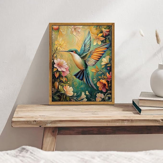 Djmwtb Framed Wall Art Vintage Wall Decor Hummingbird Canvas Art Animal Pictures Floral Paintings Botanical Prints Nature Artwork for Bedroom Living Room