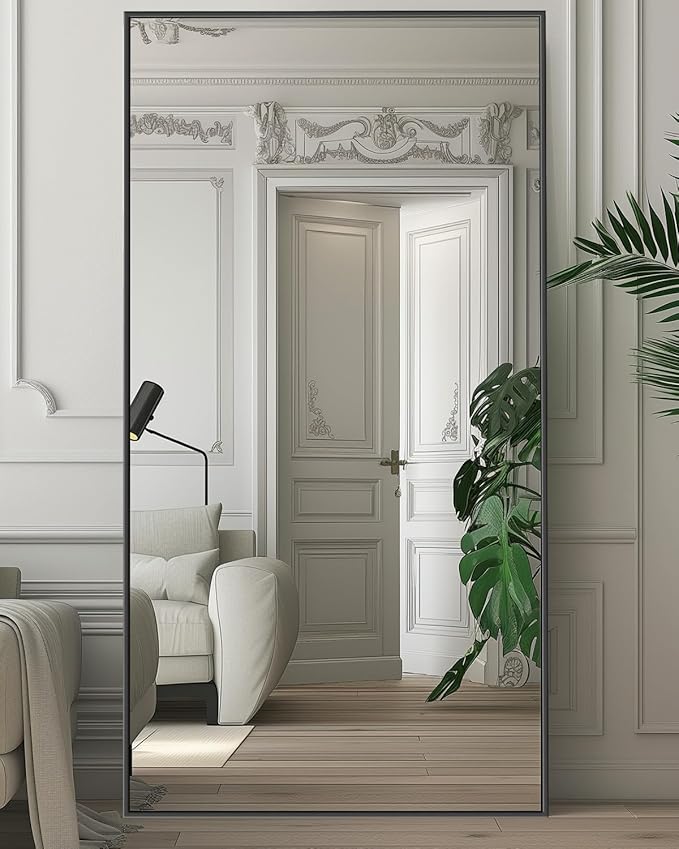 Antok Full Length Mirror, 81"x41" Oversized Floor Mirror Freestanding, Full Body Mirror Floor Standing Mirrors with Stand, Hanging Mounted Mirrors for Living Room Cloakroom,Black,Rect Style